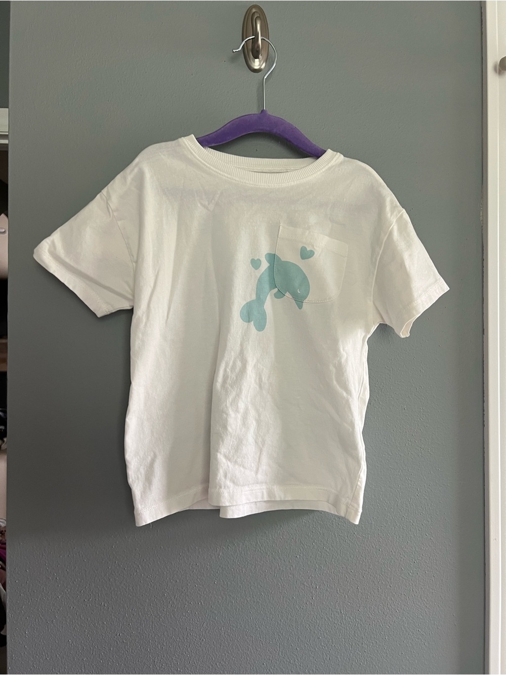 Zara Kids White Tee with Dolphin Pocket Graphic